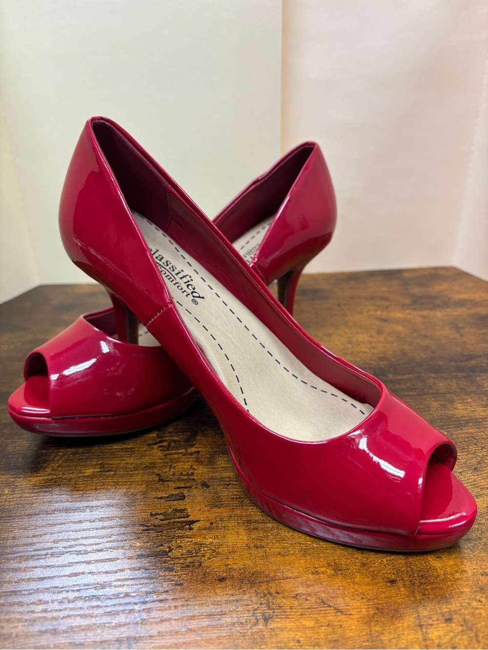 Women's Pink Patent Peep-Toe Heels